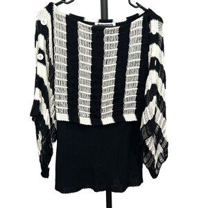 Kokomo Plus Size Black White Striped Knit Sweater Top Button Detail Sz 1X